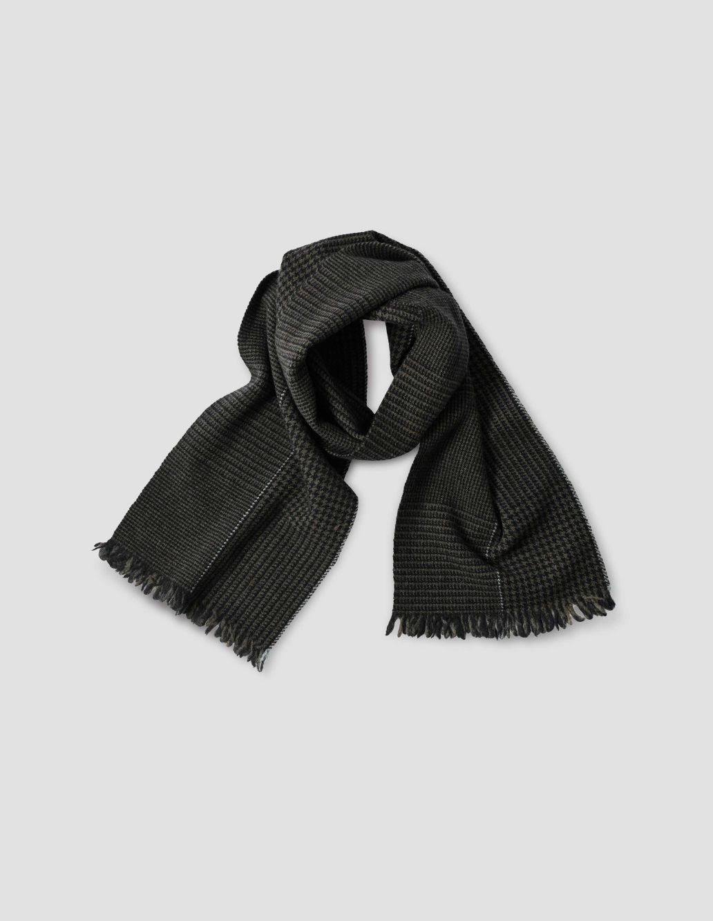 MARGARET HOWELL - Dark khaki lambswool glencheck scarf | Margaret Howell