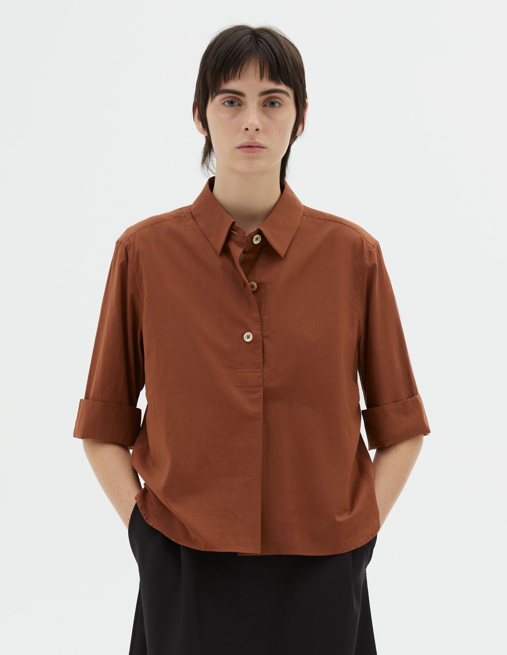 MARGARET HOWELL - Umber washed cotton three button shirt