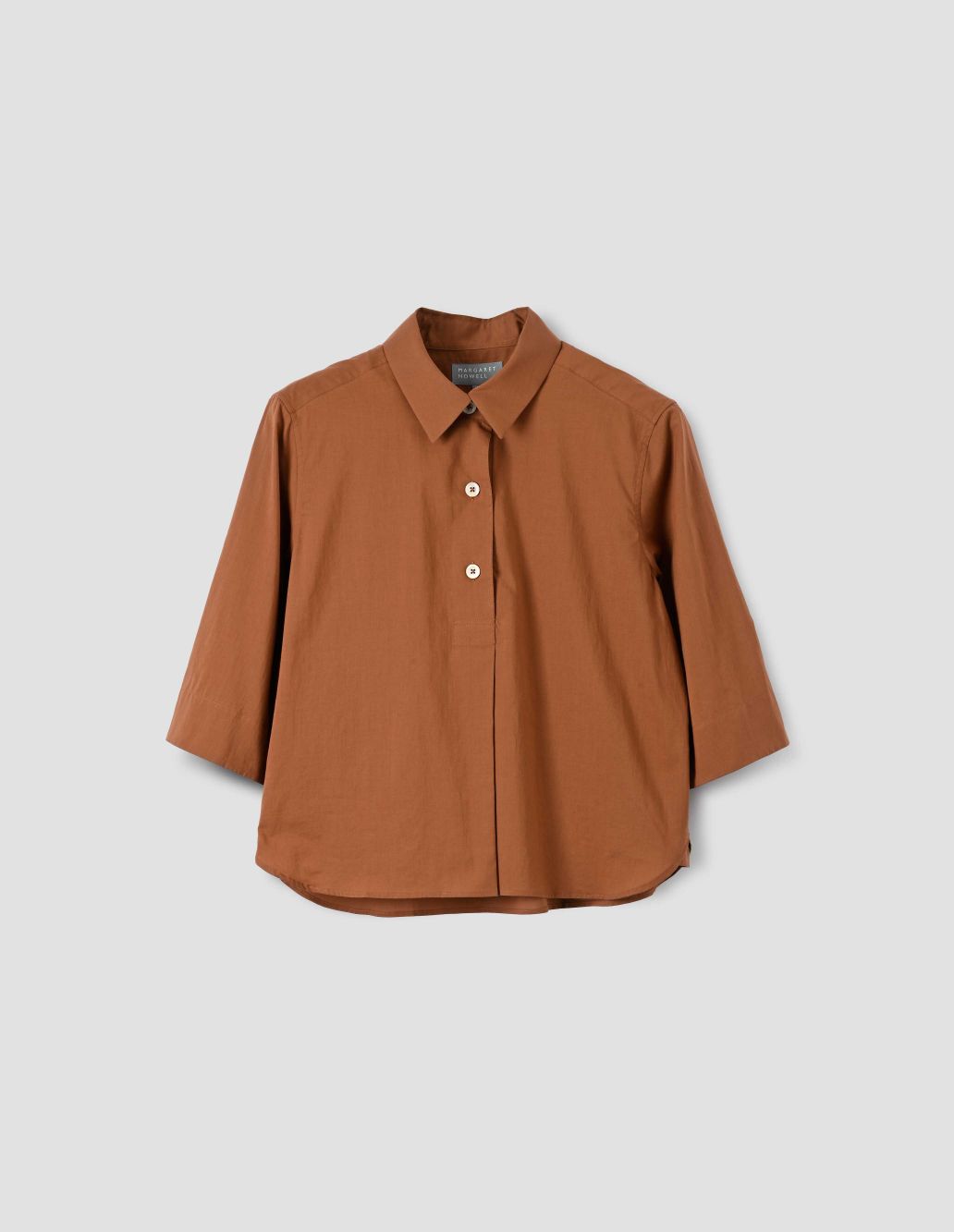 MARGARET HOWELL - Umber washed cotton three button shirt