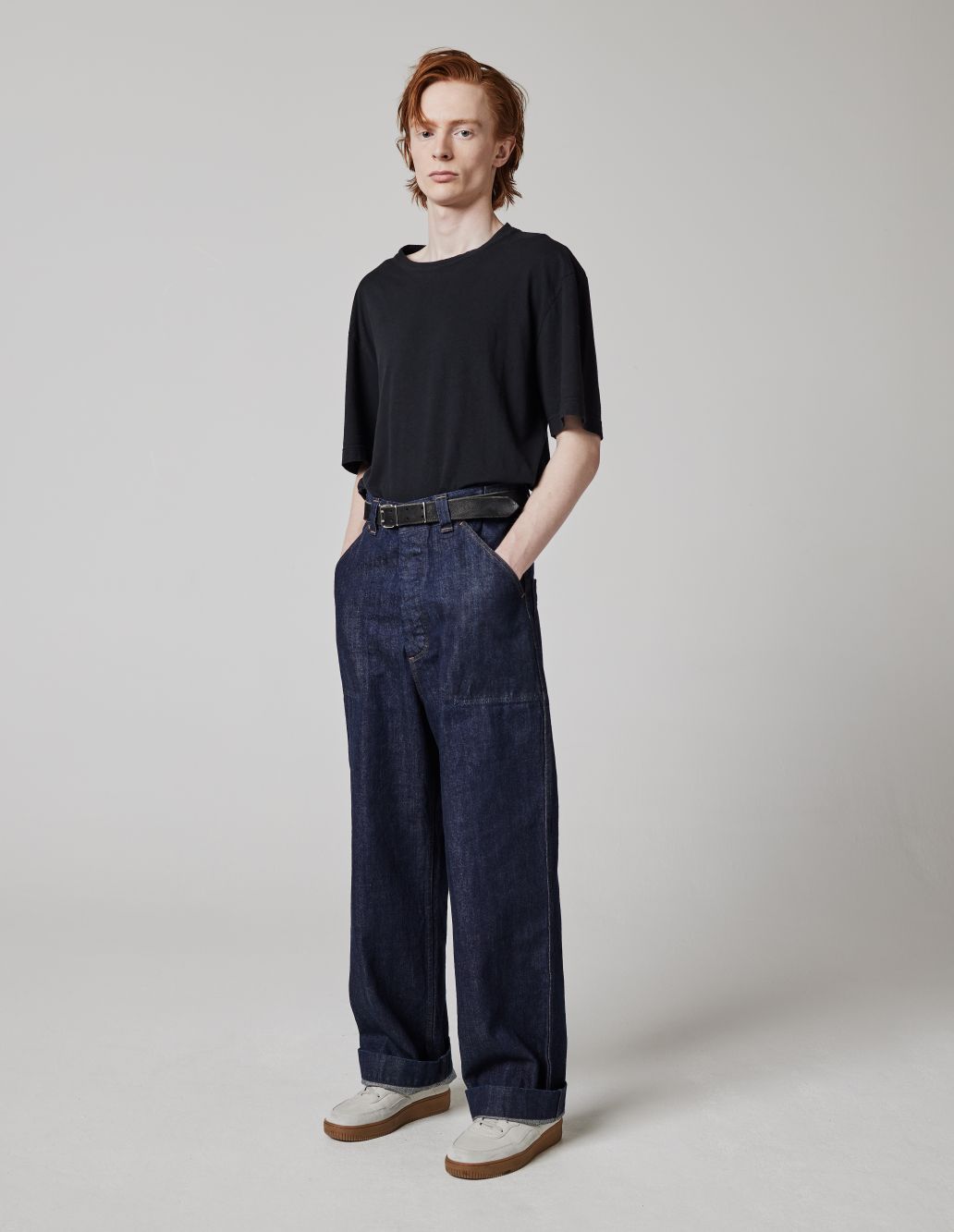 MARGARET HOWELL - Black cotton linen simple T shirt | MHL. by