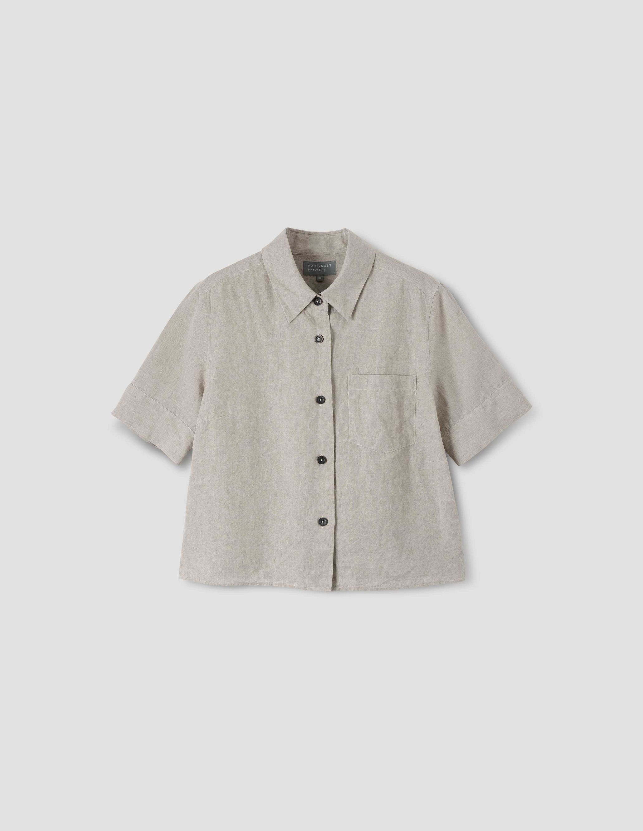 MARGARET HOWELL - Natural shirting linen cuff small shirt