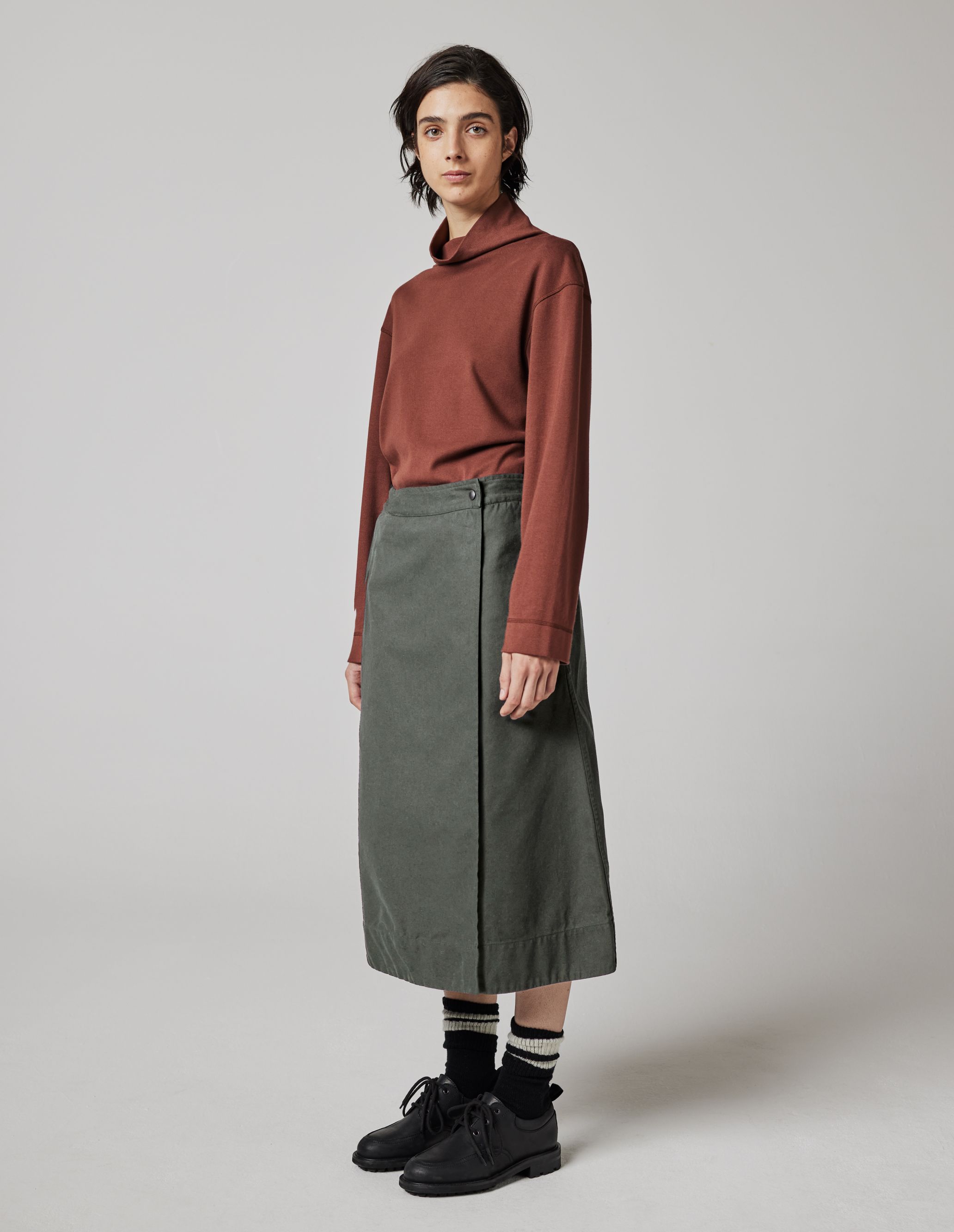 MARGARET HOWELL - Worn green gabardine wrap skirt | MHL. by