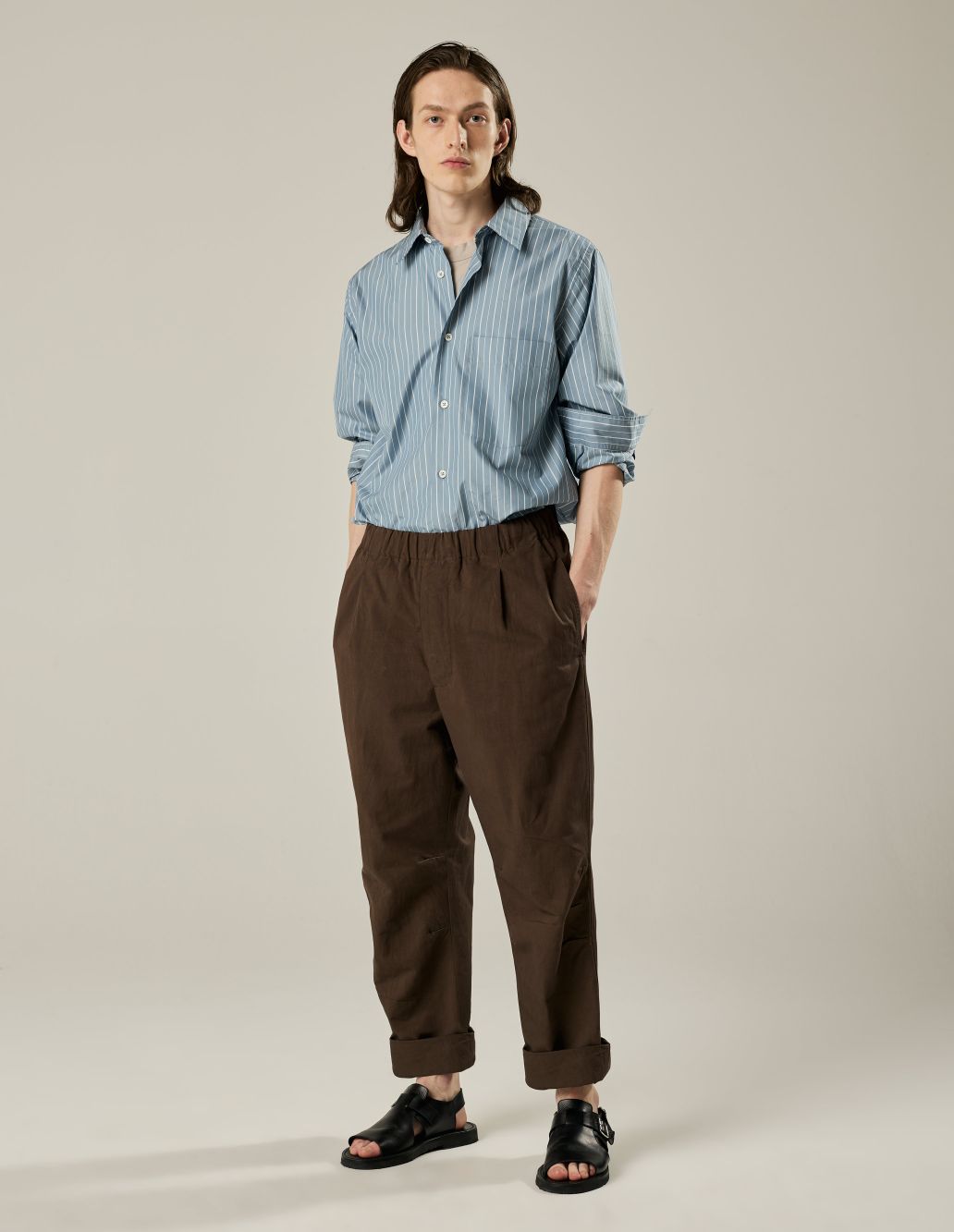 MARGARET HOWELL Brown dry cotton linen drawcord trouser Margaret Howell