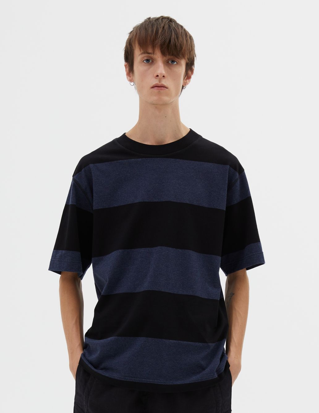 MARGARET HOWELL - Black and blue marl stripe T shirt | MHL. by 