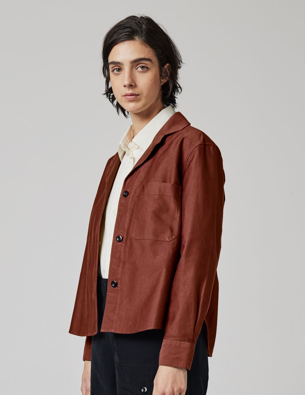 MARGARET HOWELL - Rust moleskin open collar shirt | MHL. by