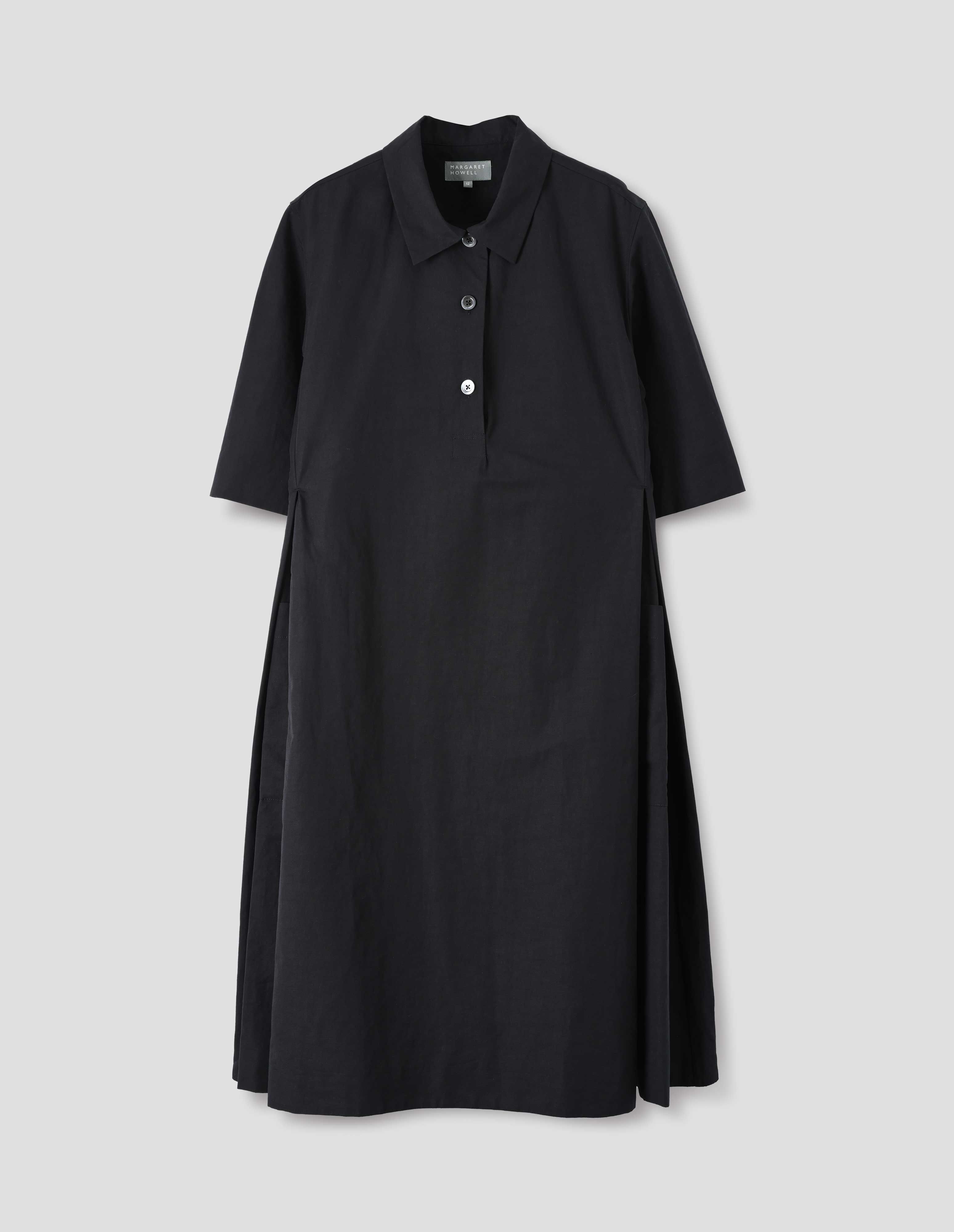 MARGARET HOWELL - Black cotton linen silk poplin dress | Margaret Howell