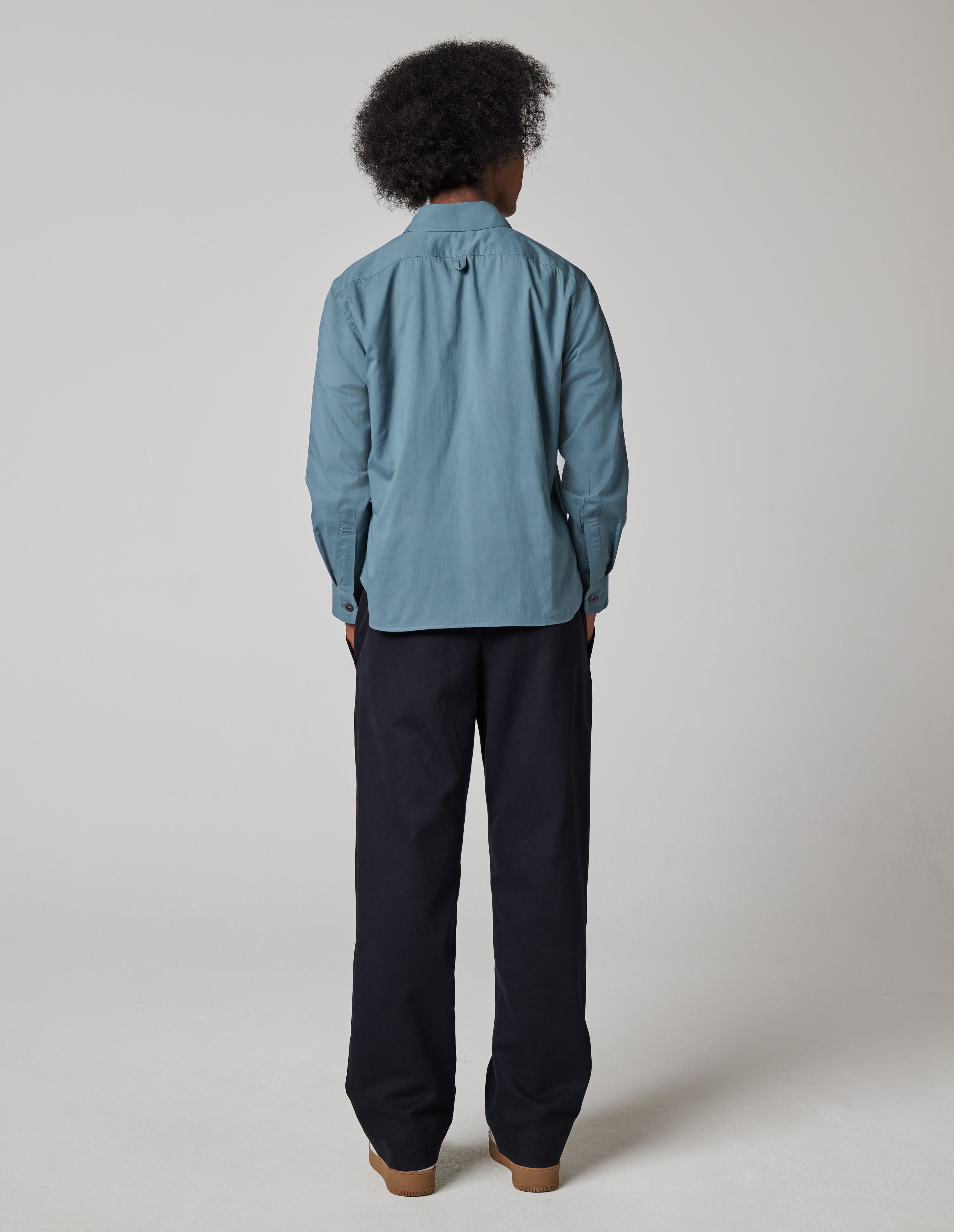 MARGARET HOWELL - Dusty blue washed cotton simple shirt | Margaret Howell
