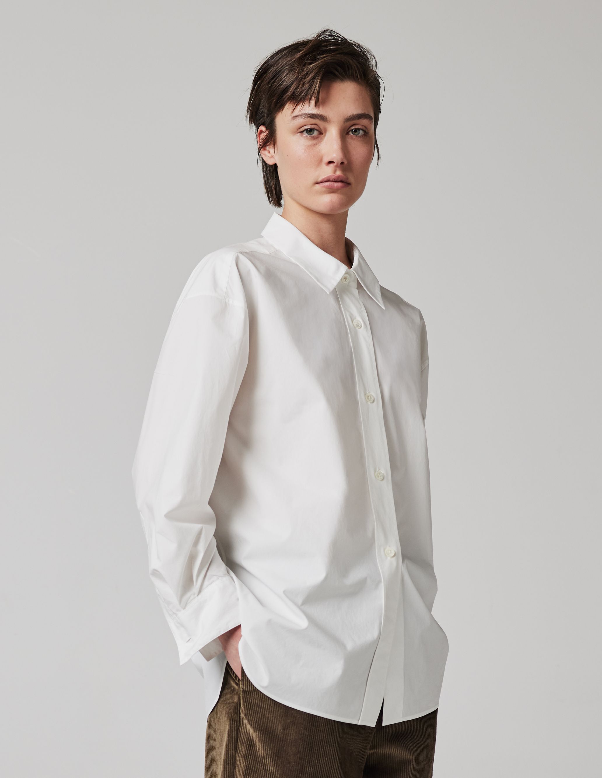 MARGARET HOWELL - White matt cotton dropped shoulder shirt | Margaret ...