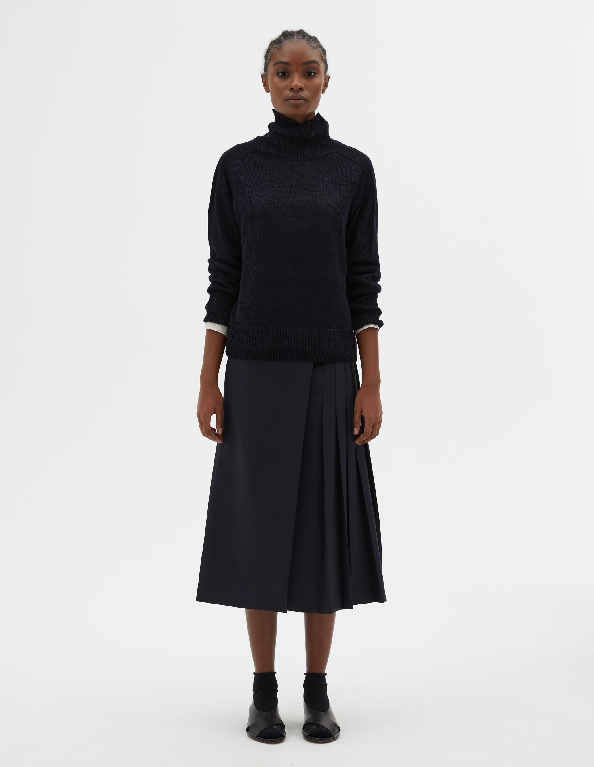 MARGARET HOWELL - Dark navy linen cotton seamless roll neck | Margaret ...