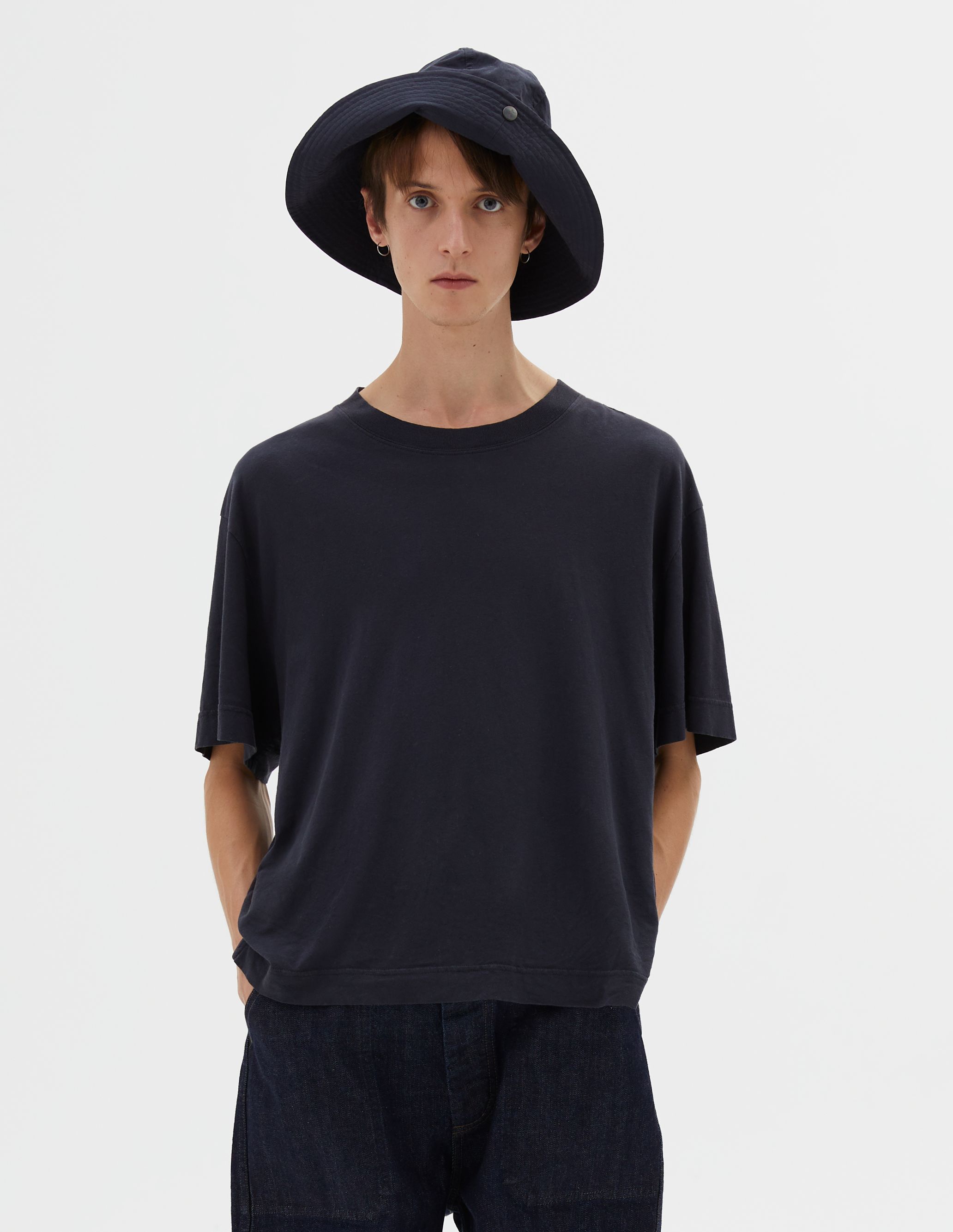 MARGARET HOWELL - Navy cotton linen simple T shirt | MHL. by